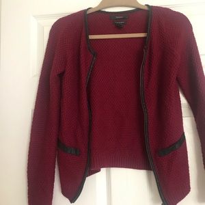 Red sweater with leather detail